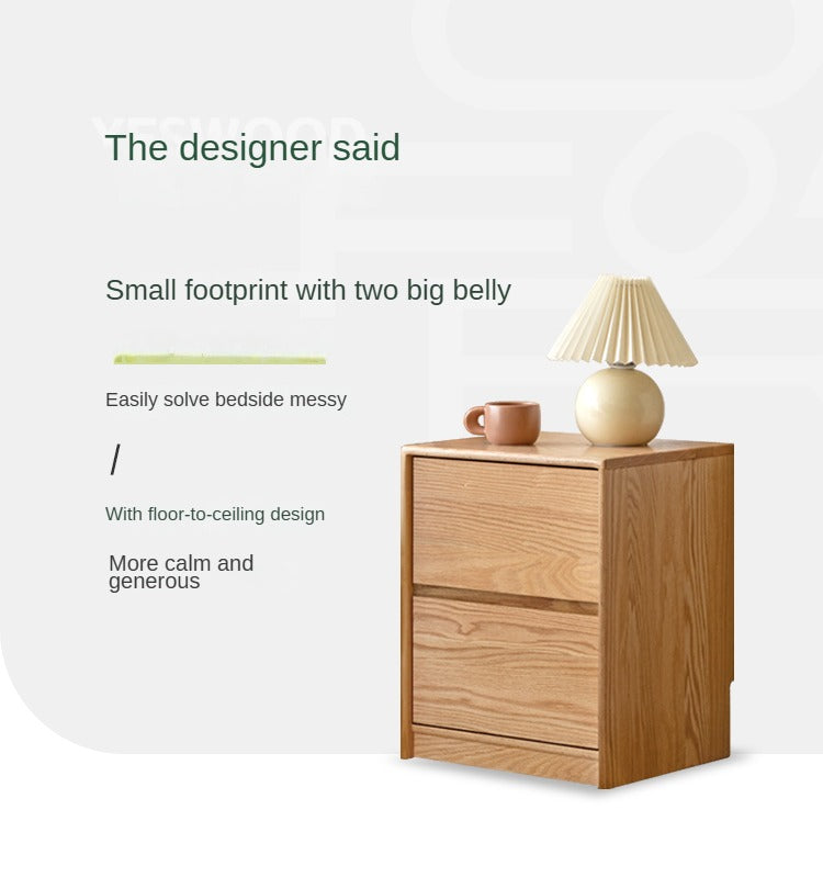 Oak Solid Wood Two Drawer Nightstand.