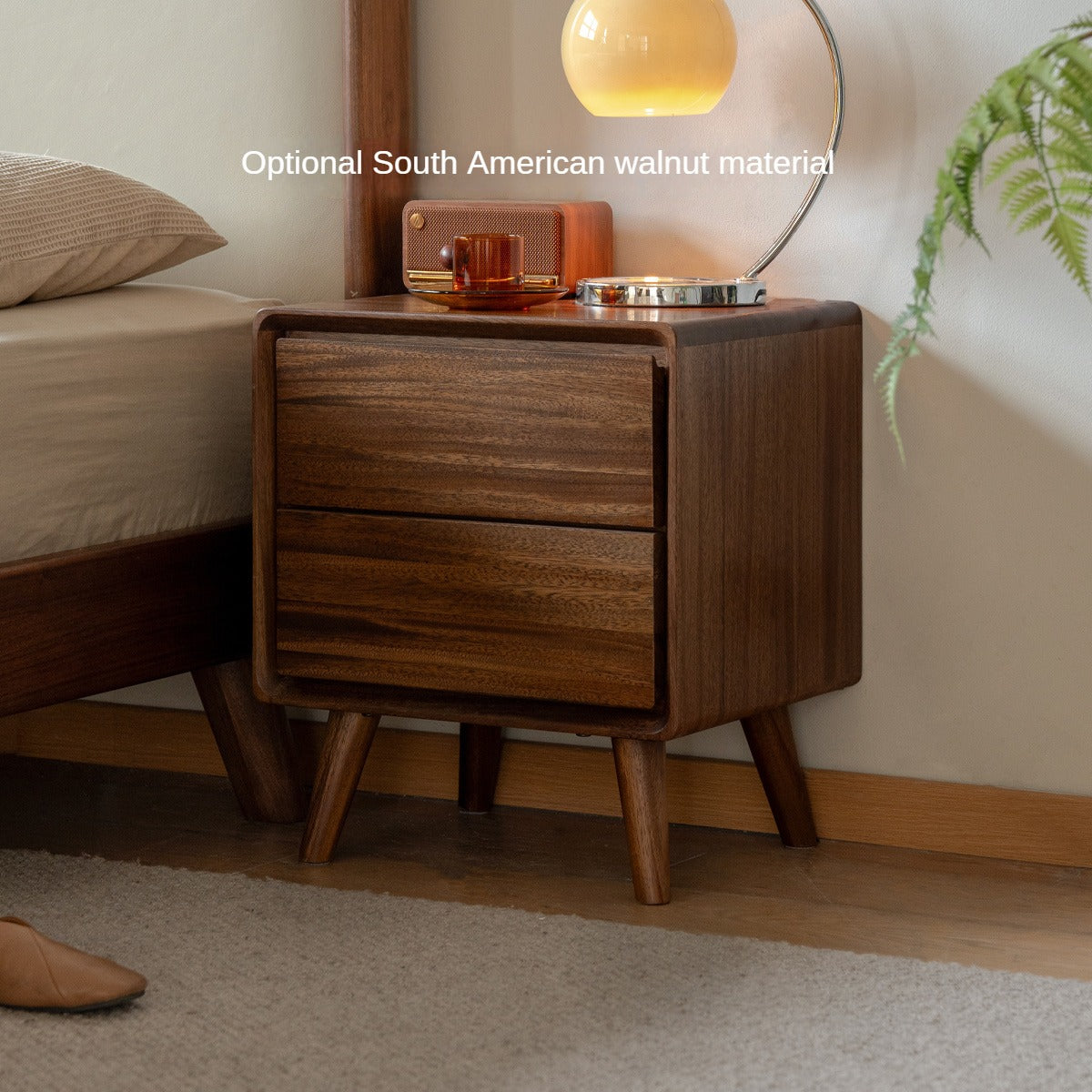 Black Walnut, South American Walnut, White Ash, Oak, Red Zebrawood Solid Wood Classic Nightstand.