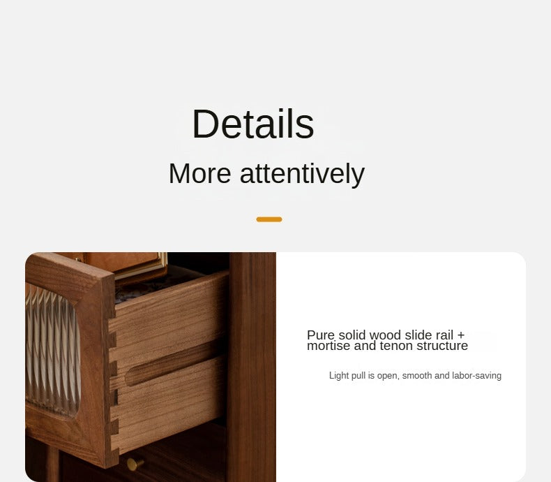 Black Walnut, Calpa Solid Wood Ultra-Narrow Nightstand.
