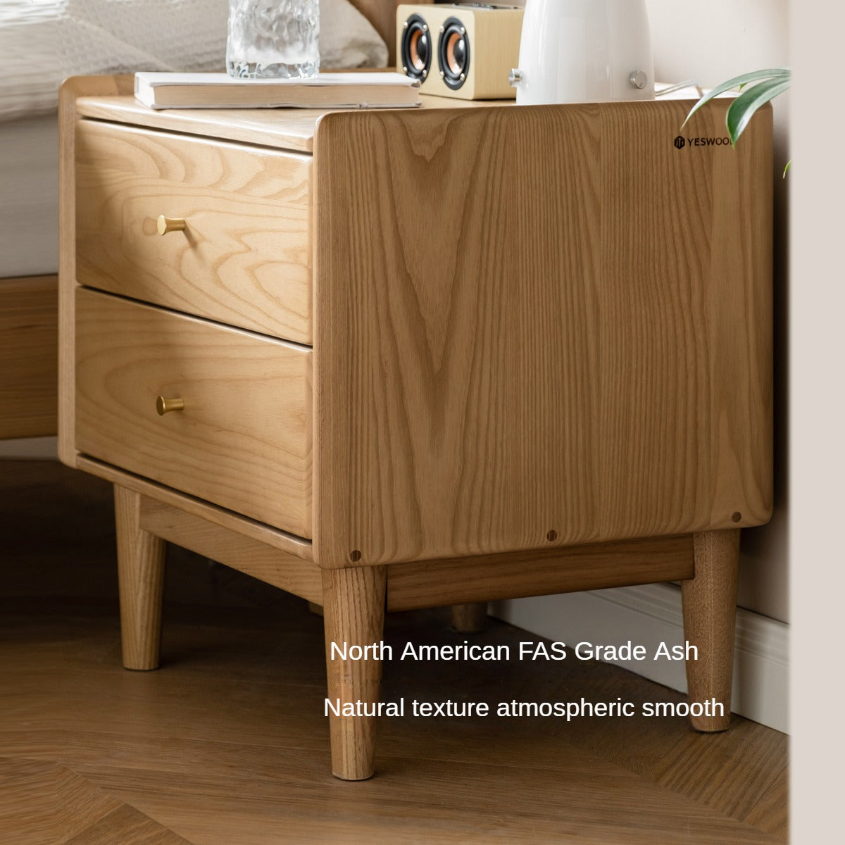 Ash Solid Wood Modern Nightstand.