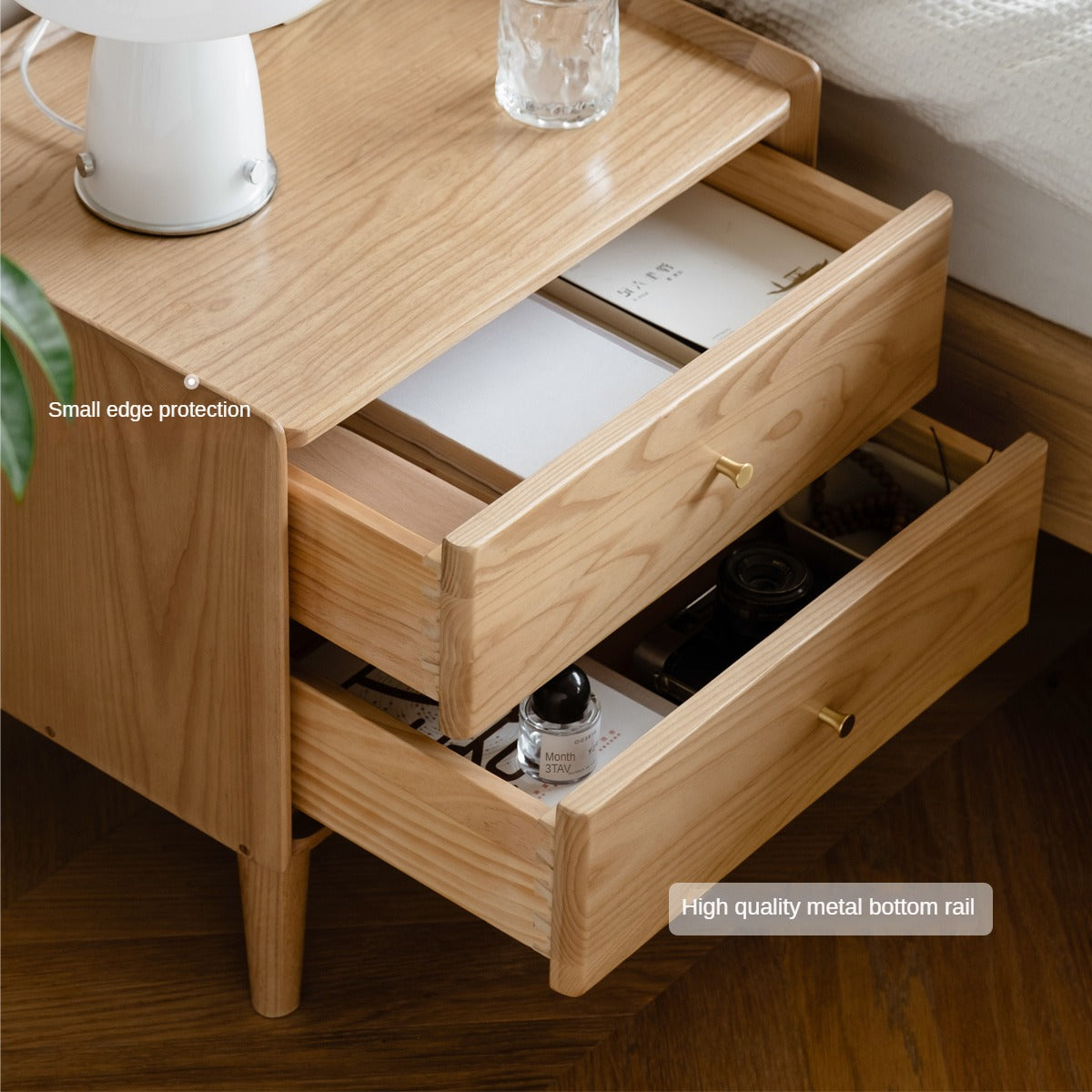 Ash Solid Wood Modern Nightstand.