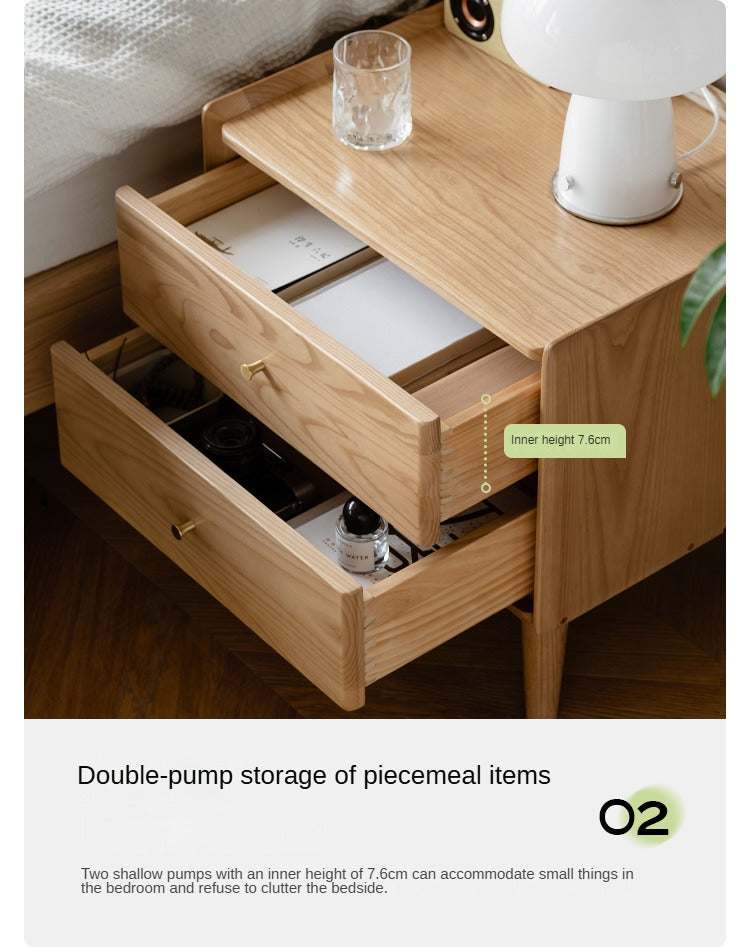 Ash Solid Wood Modern Nightstand.