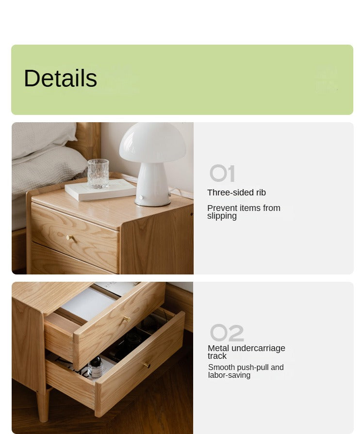 Ash Solid Wood Modern Nightstand.