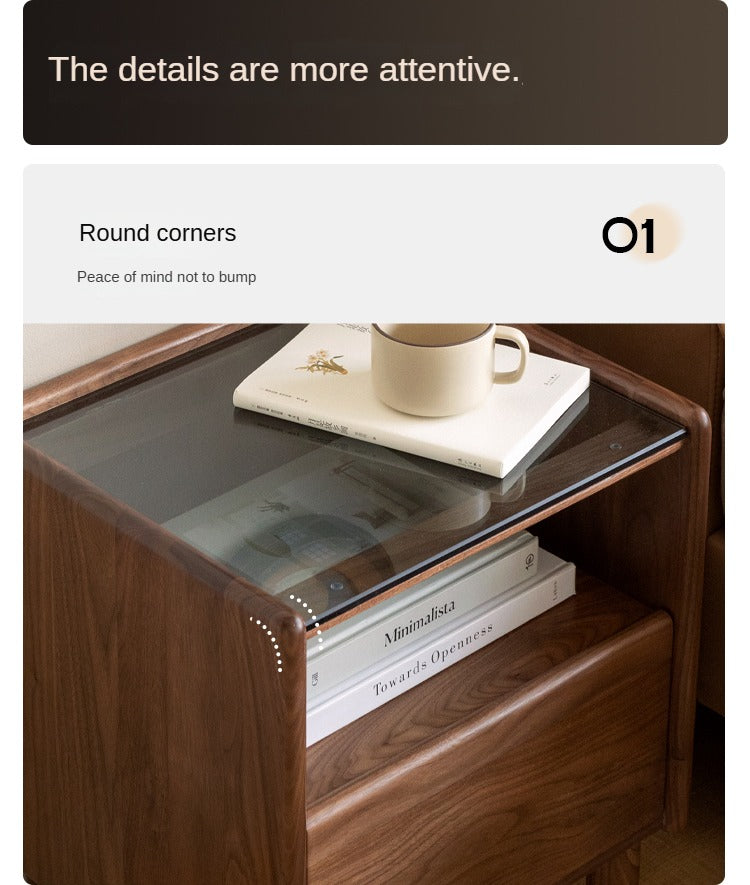 Black walnut, Caluswood Solid Wood Night Stand Glass Countertop
