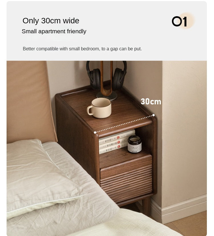 Black Walnut Solid Wood Nightstand Narrow Night Light.
