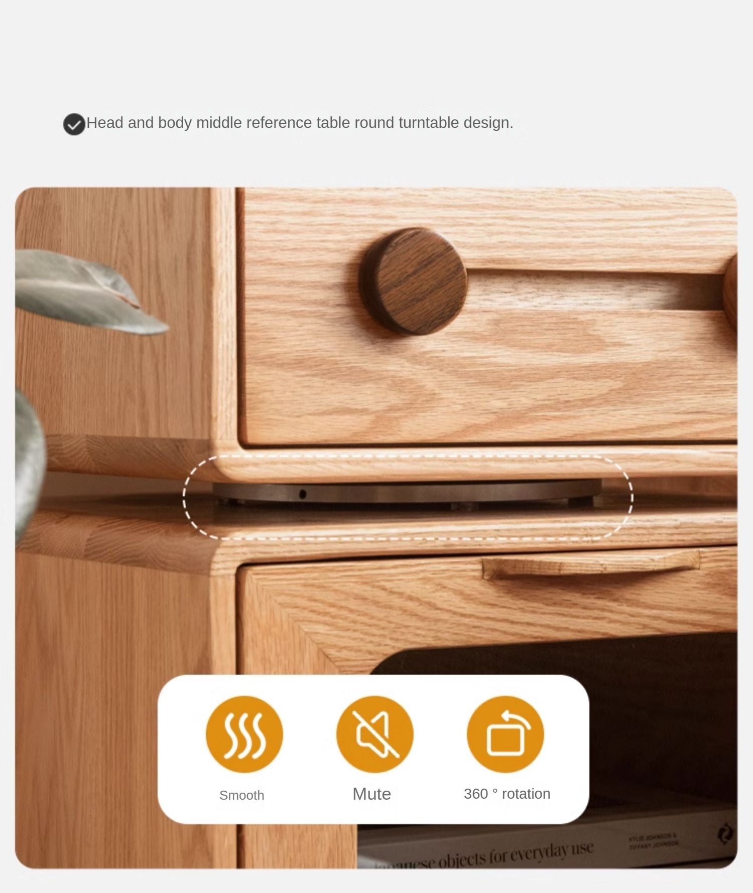 Oak Solid Wood Nightstand Rotate 360°.