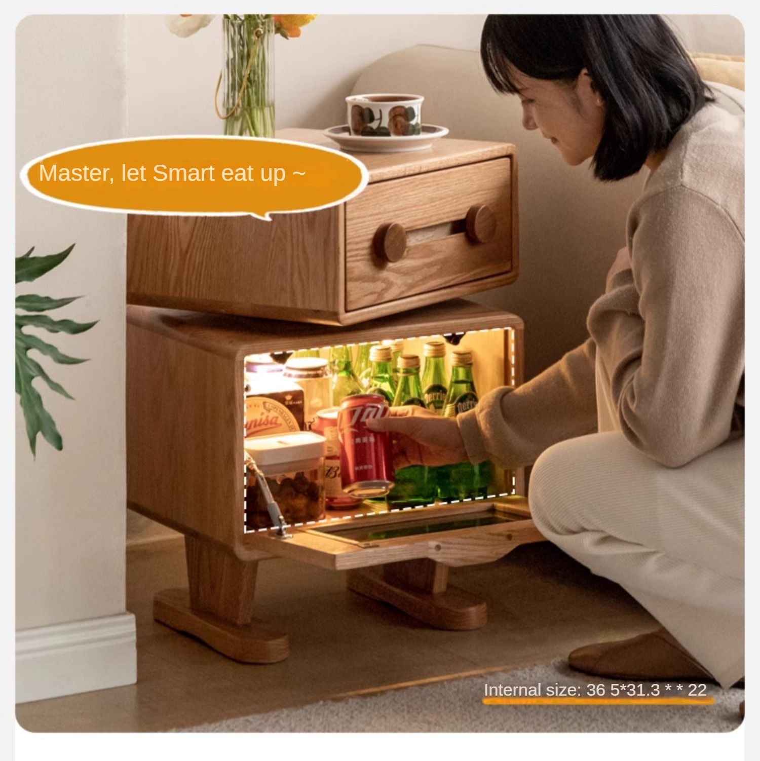 Oak Solid Wood Nightstand Rotate 360°.