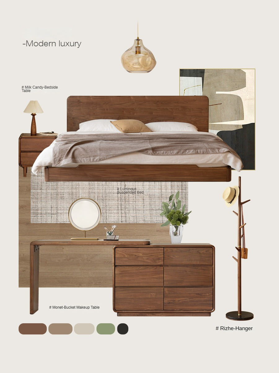 Black Walnut, Catalpa, Sandalwood Solid Wood Minimalist Nightstand