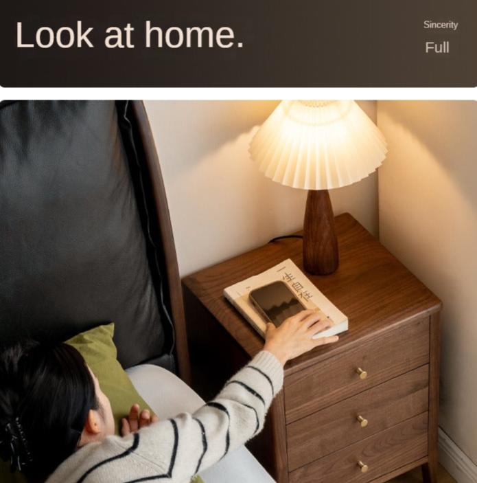 Black Walnut Solid Wood Nordic Style Nightstand.
