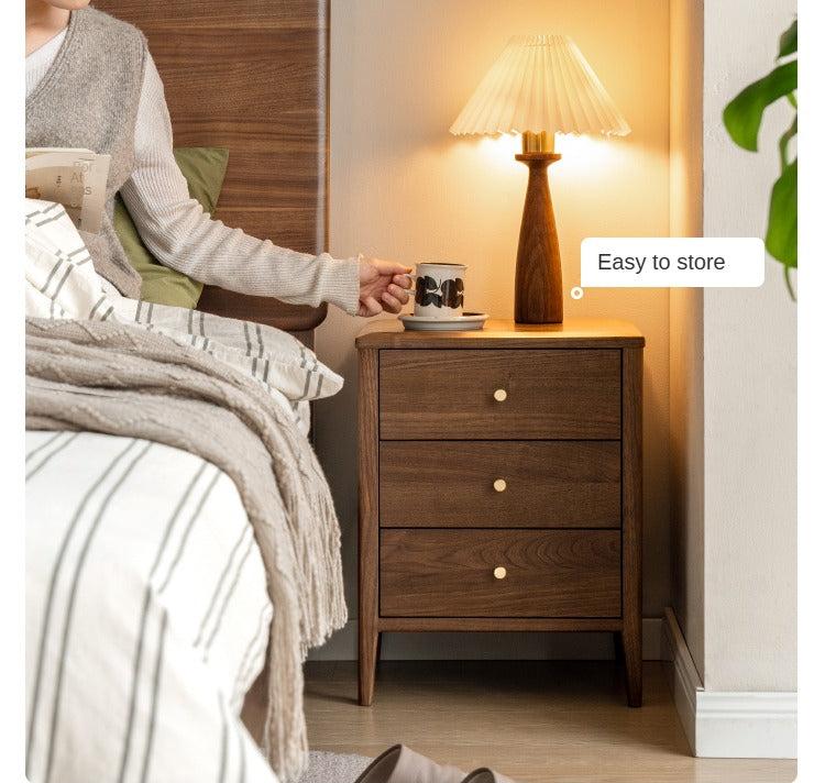 Black Walnut Solid Wood Nordic Style Nightstand.