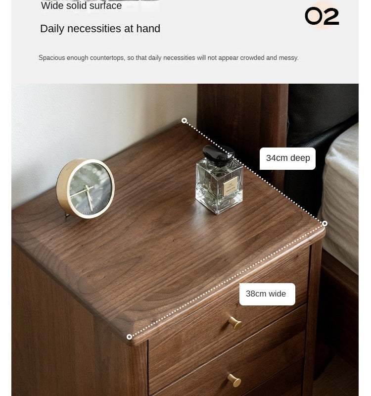 Black Walnut Solid Wood Nordic Style Nightstand.