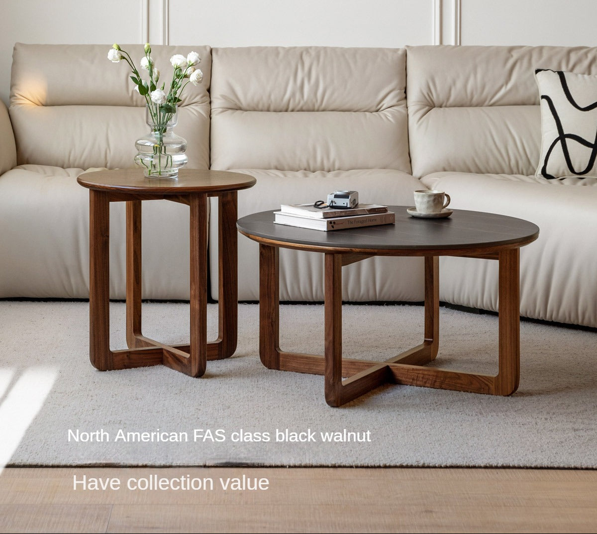 Black Walnut Solid Wood Combination Coffee Table Rock Surface