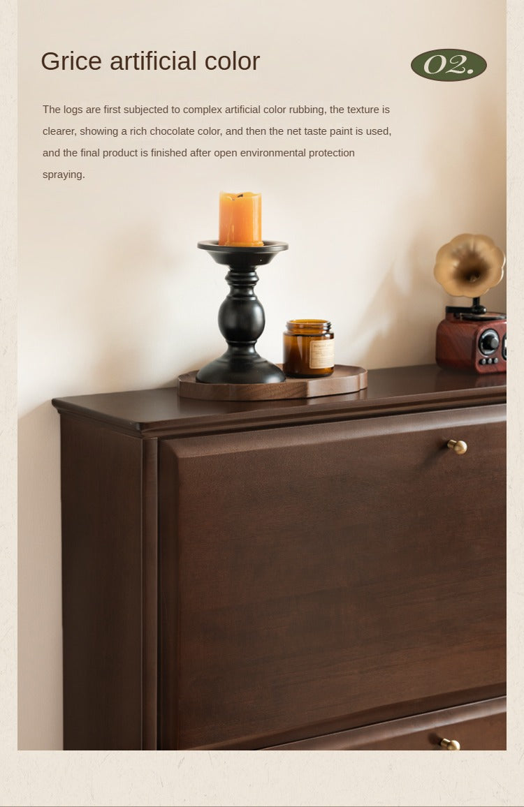 Solid Rubberwood, Poplar Solid Wood American Retro Narrow Shoe Cabinet Door Entrance Cabinet