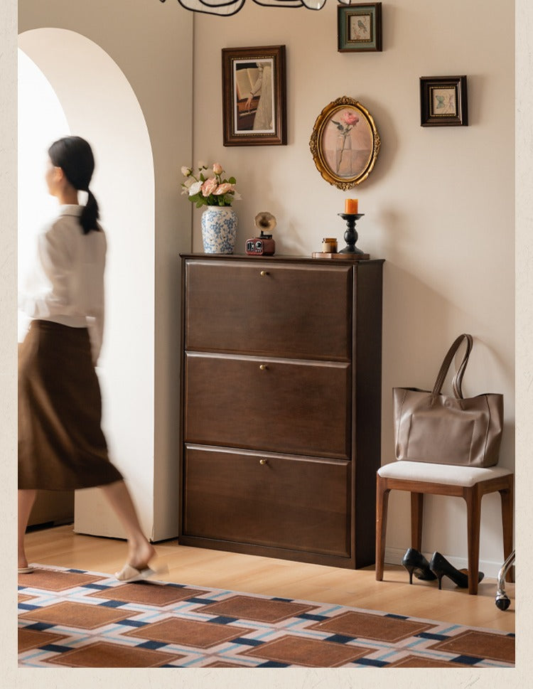 Solid Rubberwood, Poplar Solid Wood American Retro Narrow Shoe Cabinet Door Entrance Cabinet