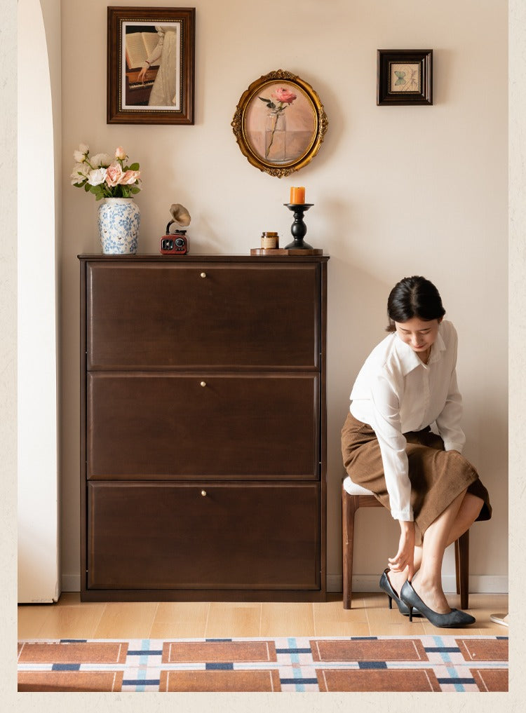 Rubberwood, Poplar Solid Wood Retro Narrow Shoe Cabinet