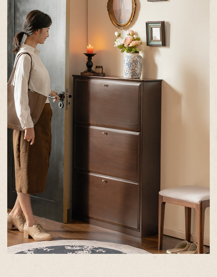 Rubberwood, Poplar Solid Wood Retro Narrow Shoe Cabinet