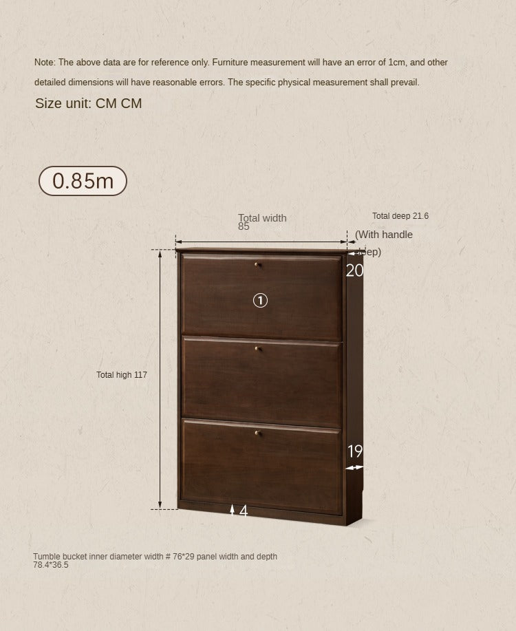 Rubberwood, Poplar Solid Wood Retro Narrow Shoe Cabinet