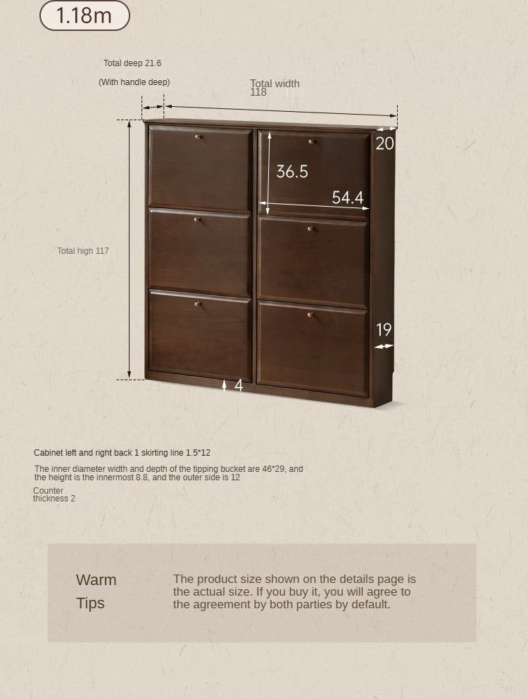 Rubberwood, Poplar Solid Wood Retro Narrow Shoe Cabinet