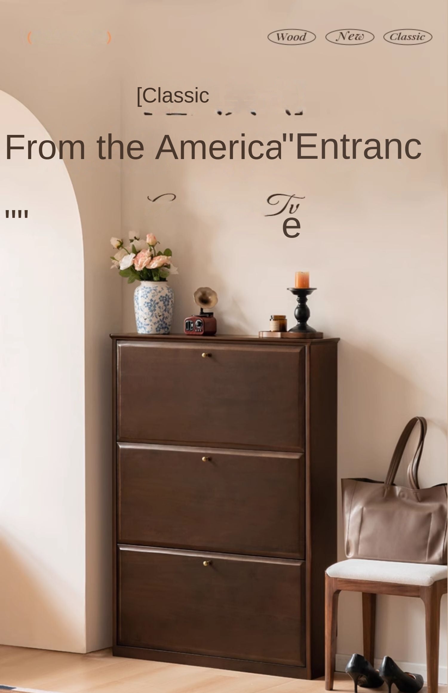Solid Rubberwood, Poplar Solid Wood American Retro Narrow Shoe Cabinet Door Entrance Cabinet