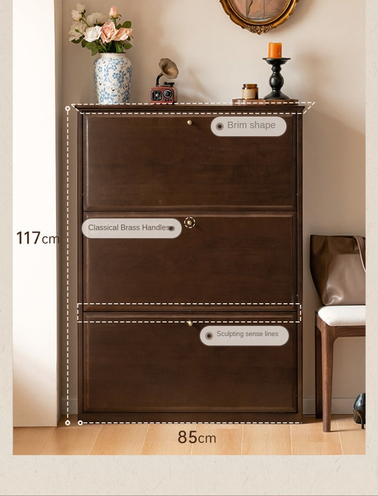 Solid Rubberwood, Poplar Solid Wood American Retro Narrow Shoe Cabinet Door Entrance Cabinet