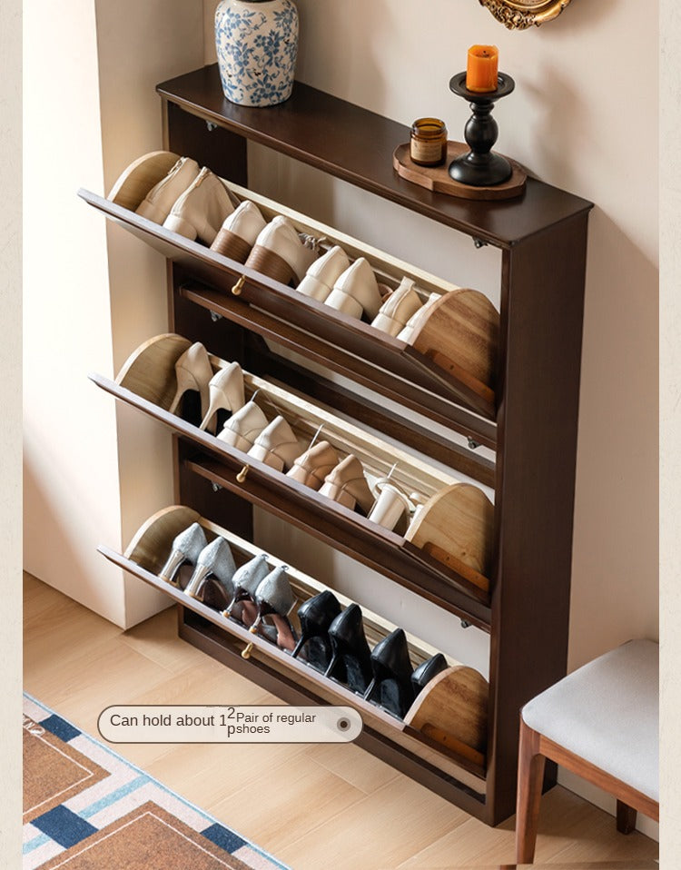 Solid Rubberwood, Poplar Solid Wood American Retro Narrow Shoe Cabinet Door Entrance Cabinet
