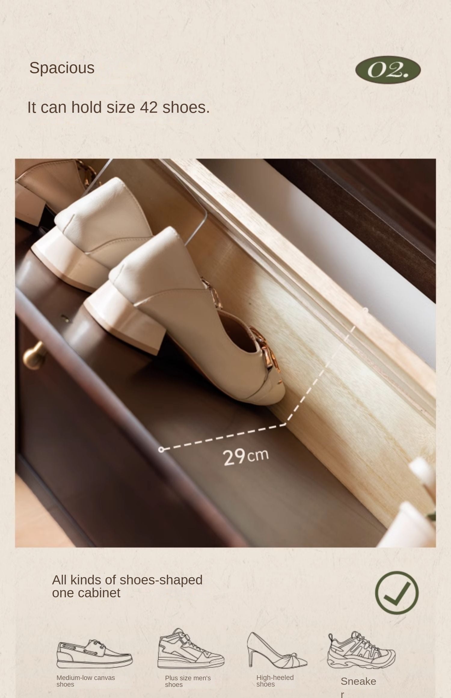 Rubberwood, Poplar Solid Wood Retro Narrow Shoe Cabinet