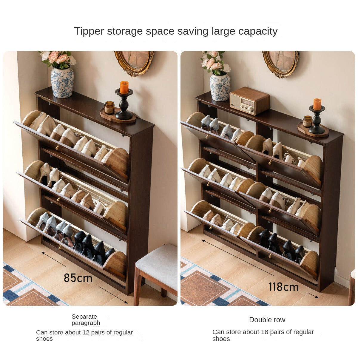 Solid Rubberwood, Poplar Solid Wood American Retro Narrow Shoe Cabinet Door Entrance Cabinet