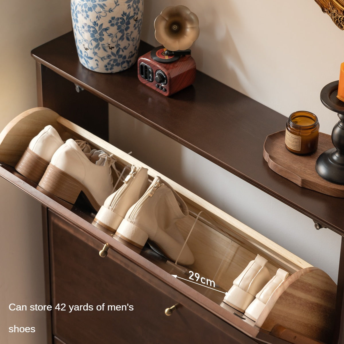 Solid Rubberwood, Poplar Solid Wood American Retro Narrow Shoe Cabinet Door Entrance Cabinet