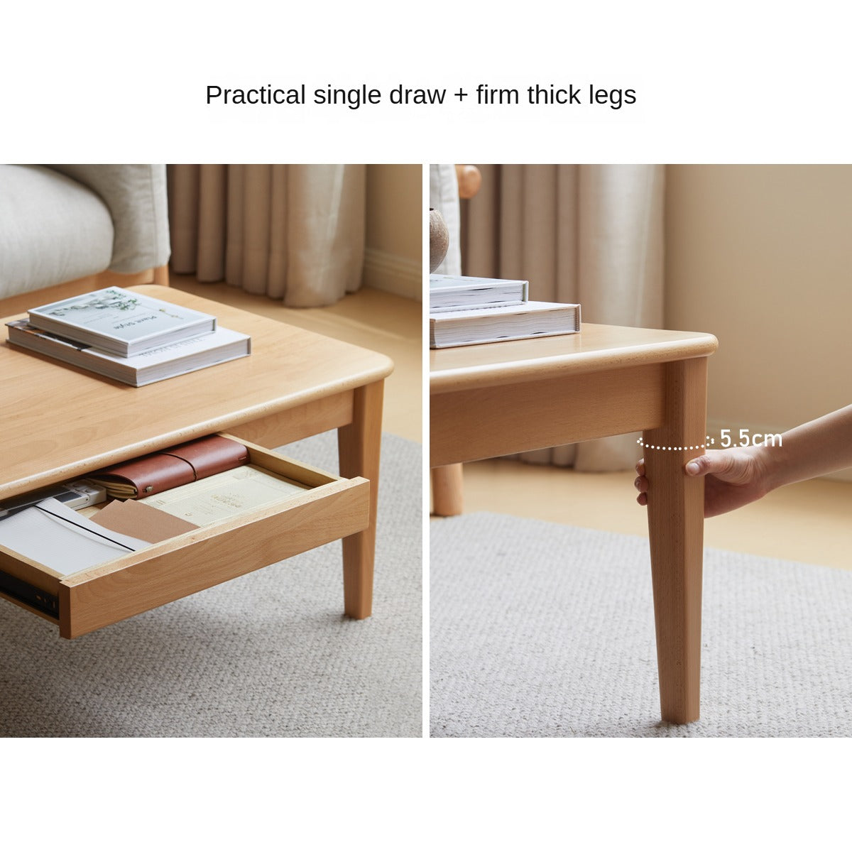 Beech Solid Wood Coffee Table Modern