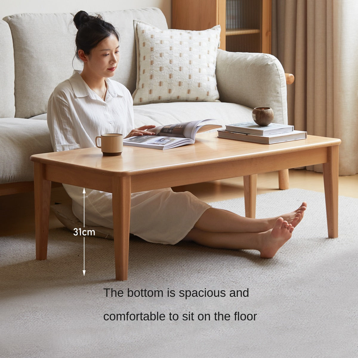 Beech Solid Wood Coffee Table Modern