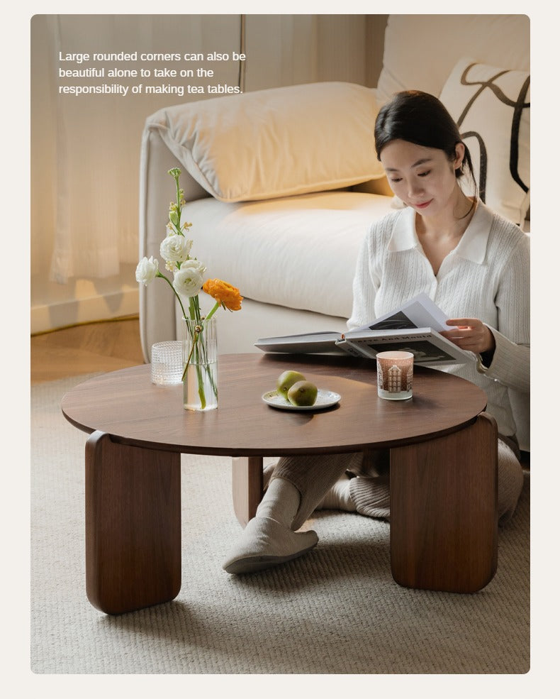 Black Walnut, Sandalwood Solid Wood Slate Round Tea Coffee Table