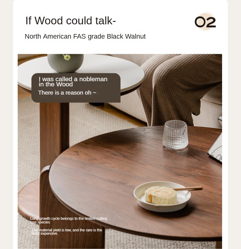 Black Walnut Solid Wood Slate Round Tea Coffee Table