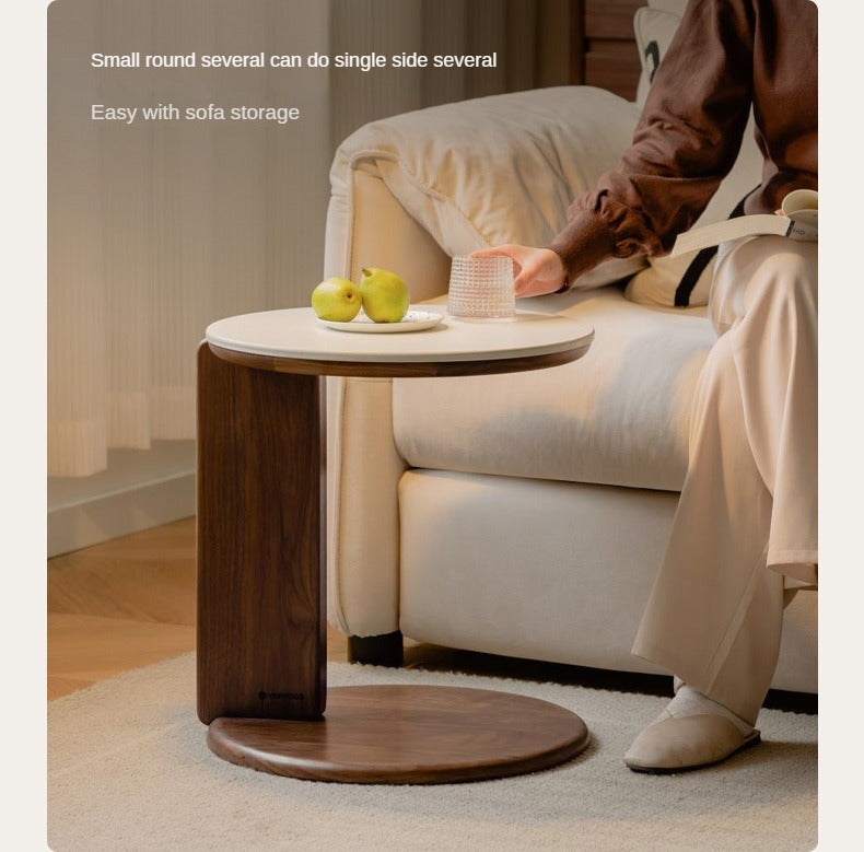 Black Walnut, Sandalwood Solid Wood Slate Round Tea Coffee Table