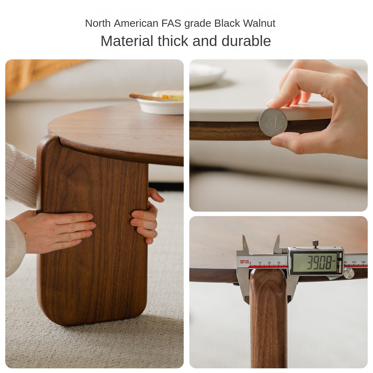 Black Walnut Solid Wood Slate Round Tea Coffee Table