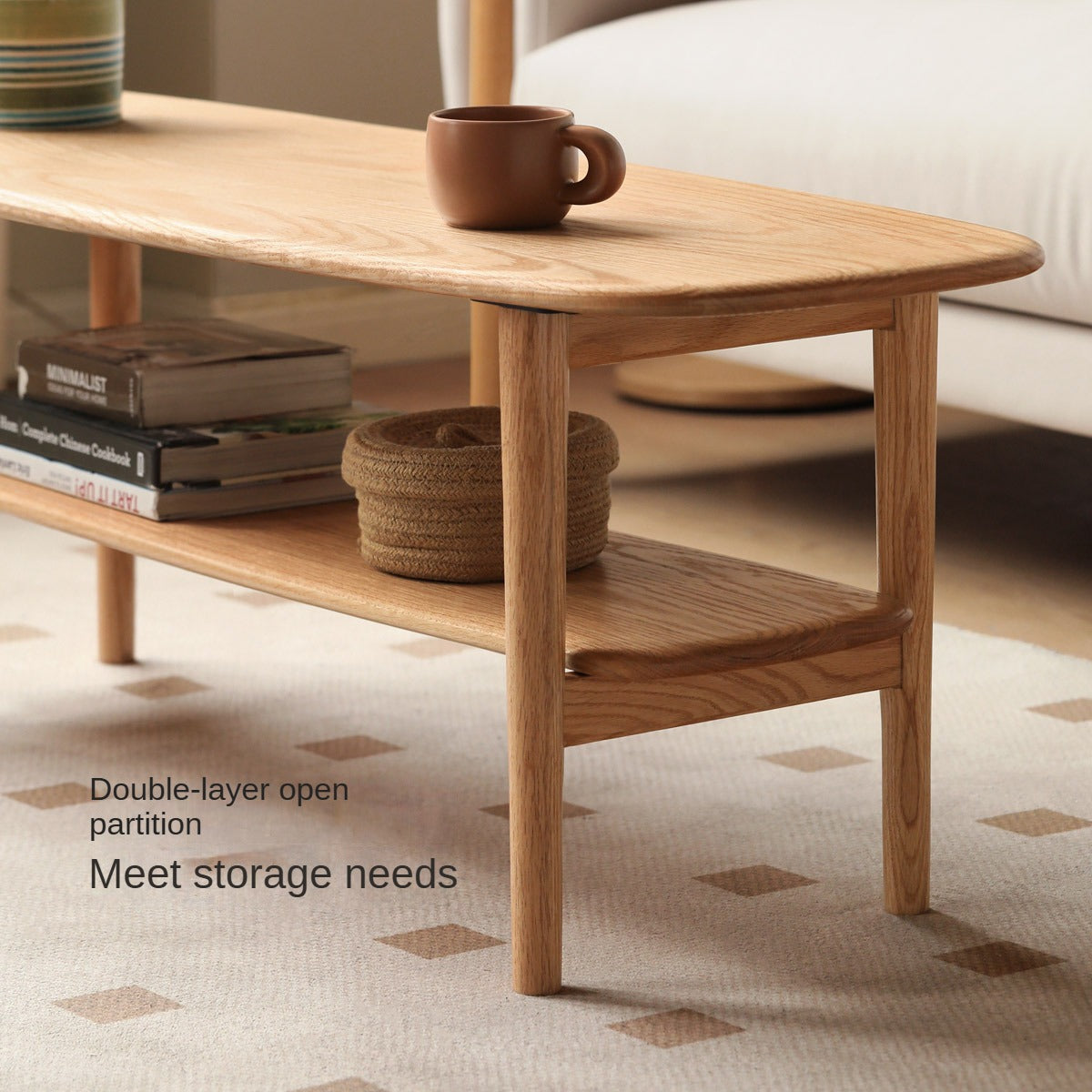 Oak Solid Wood Minimalist Ultra Narrow Coffee Table