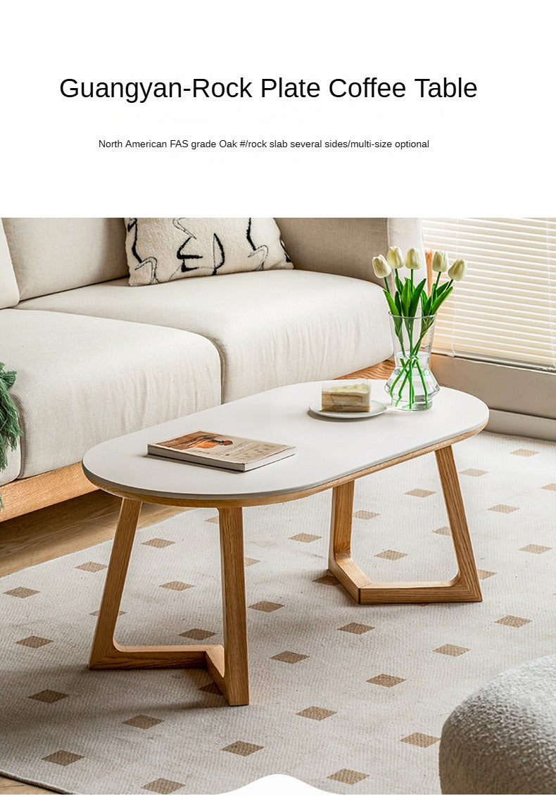 Oak Solid Wood Coffee Table Modern Slate