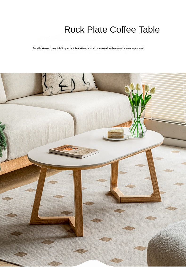 Oak Solid Wood Coffee Table Modern Slate
