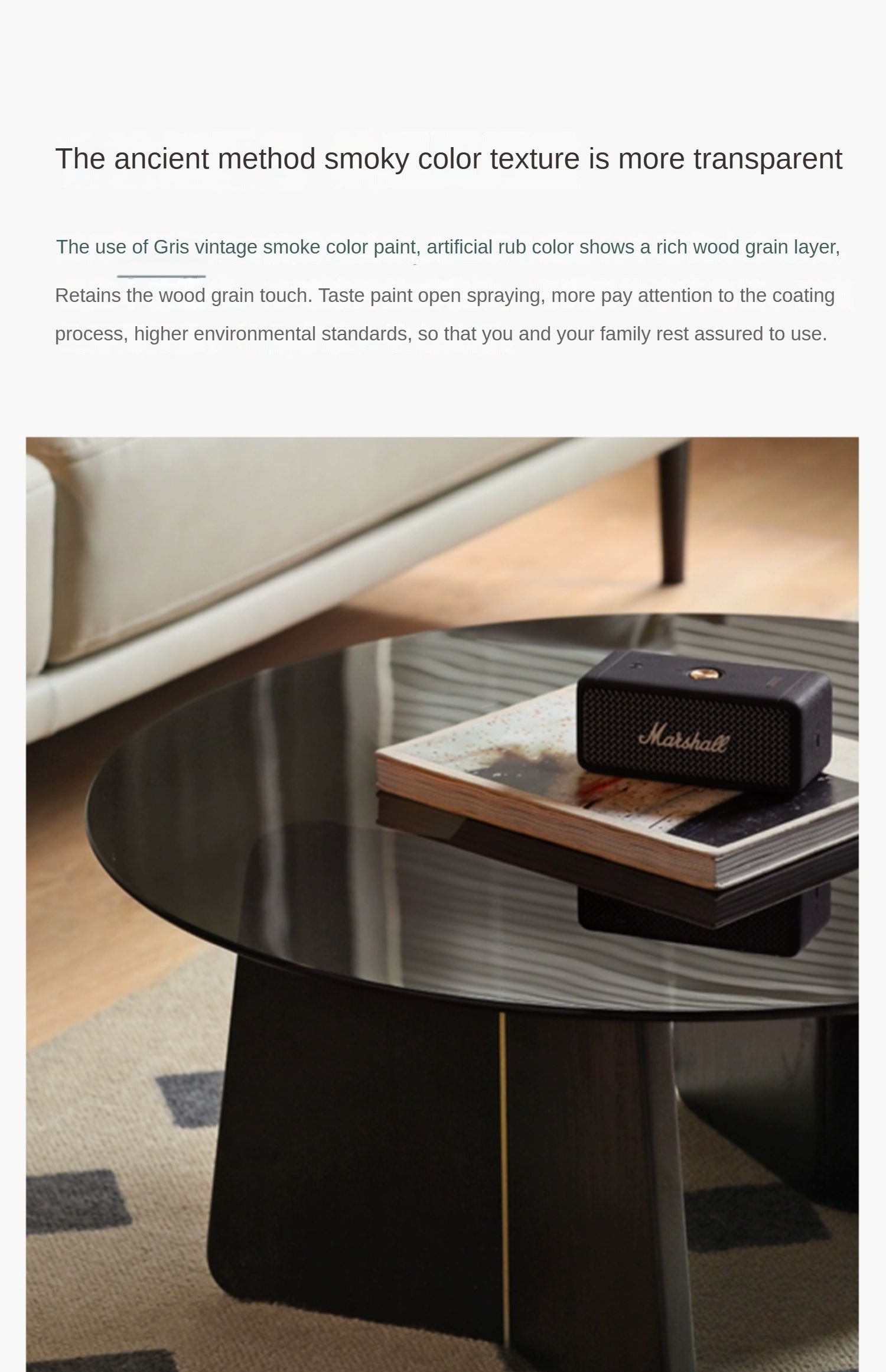 Oak Solid Wood Smoky Coffee Table Glass