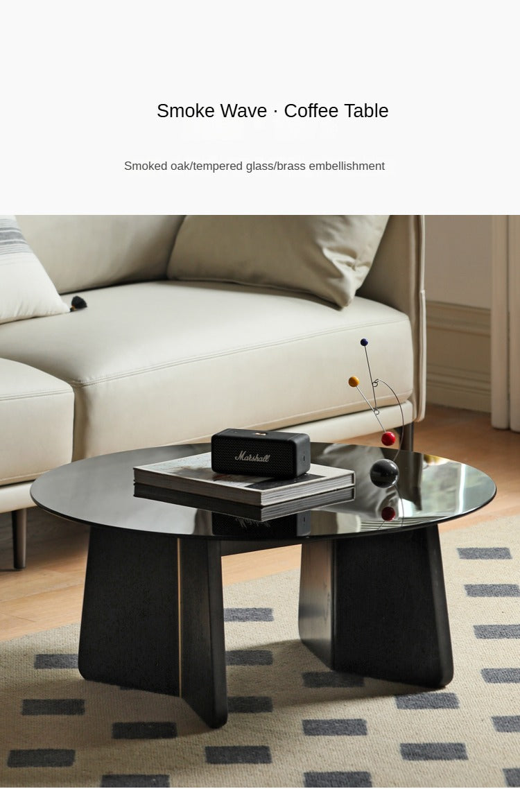 Oak Solid Wood Smoky Coffee Table Glass