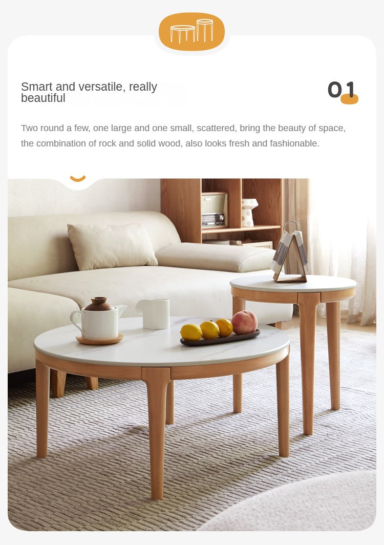 Beech Solid Wood Coffee Table Slate Side Table Combination