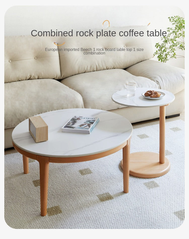 Beech Solid Wood Coffee Table Slate Side Table Combination