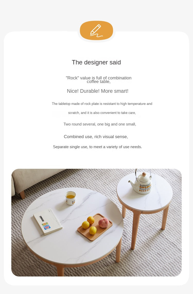 Beech Solid Wood Coffee Table Slate Side Table Combination