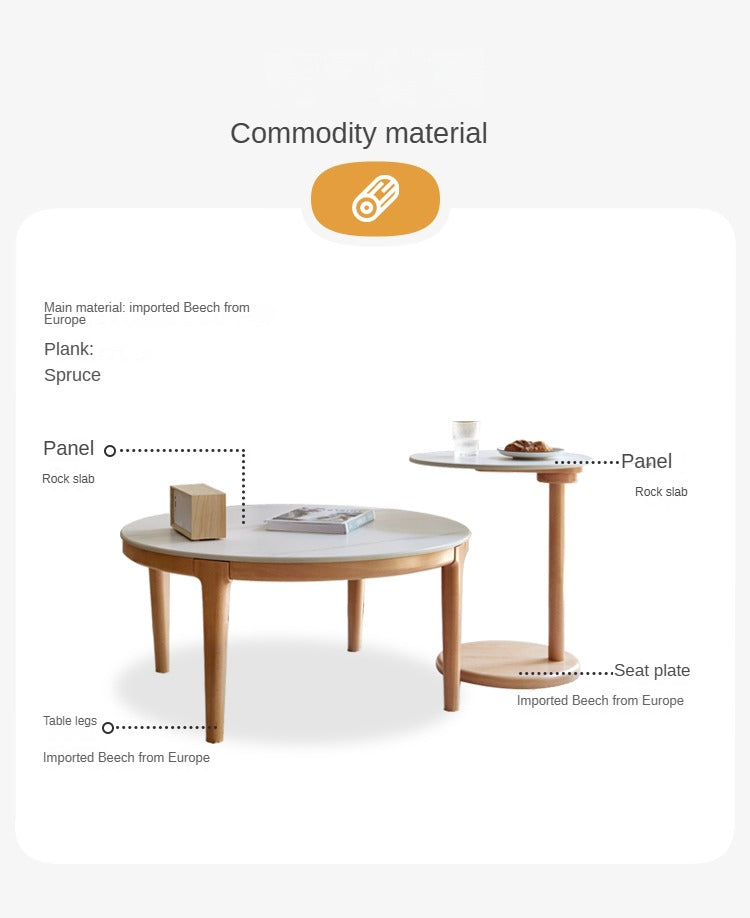 Beech Solid Wood Coffee Table Slate Side Table Combination