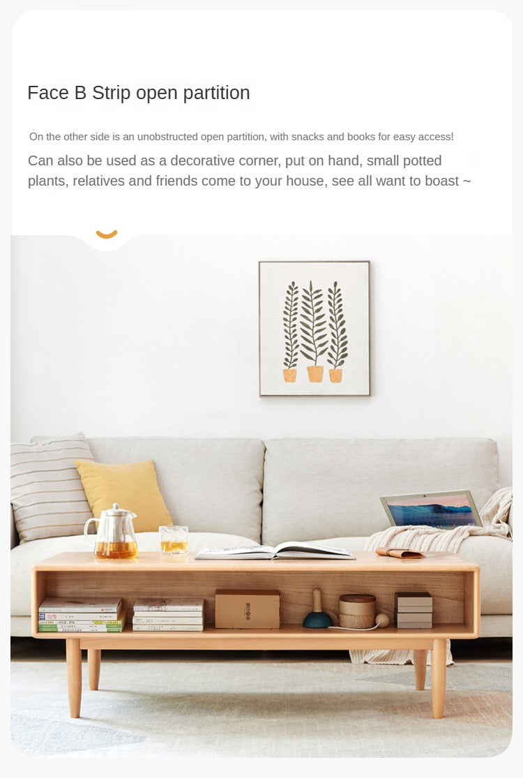 Beech Solid Wood Glass Sliding Door Coffee Table