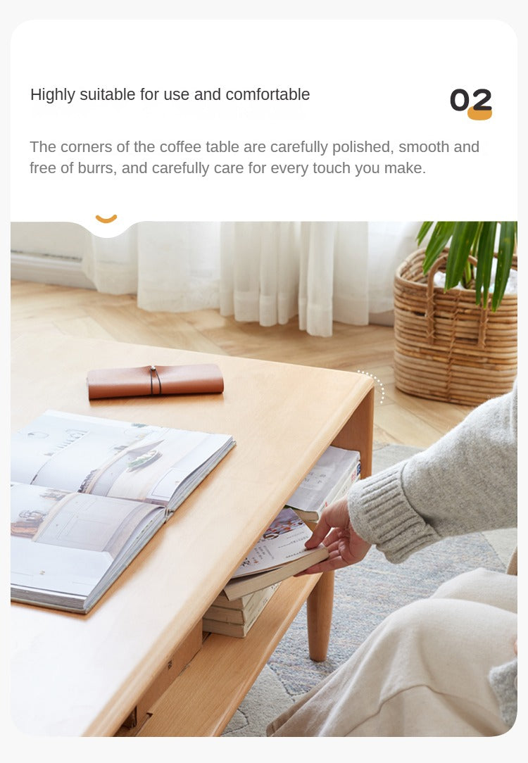 Beech Solid Wood Glass Sliding Door Coffee Table