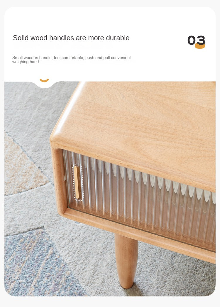 Beech Solid Wood Glass Sliding Door Coffee Table