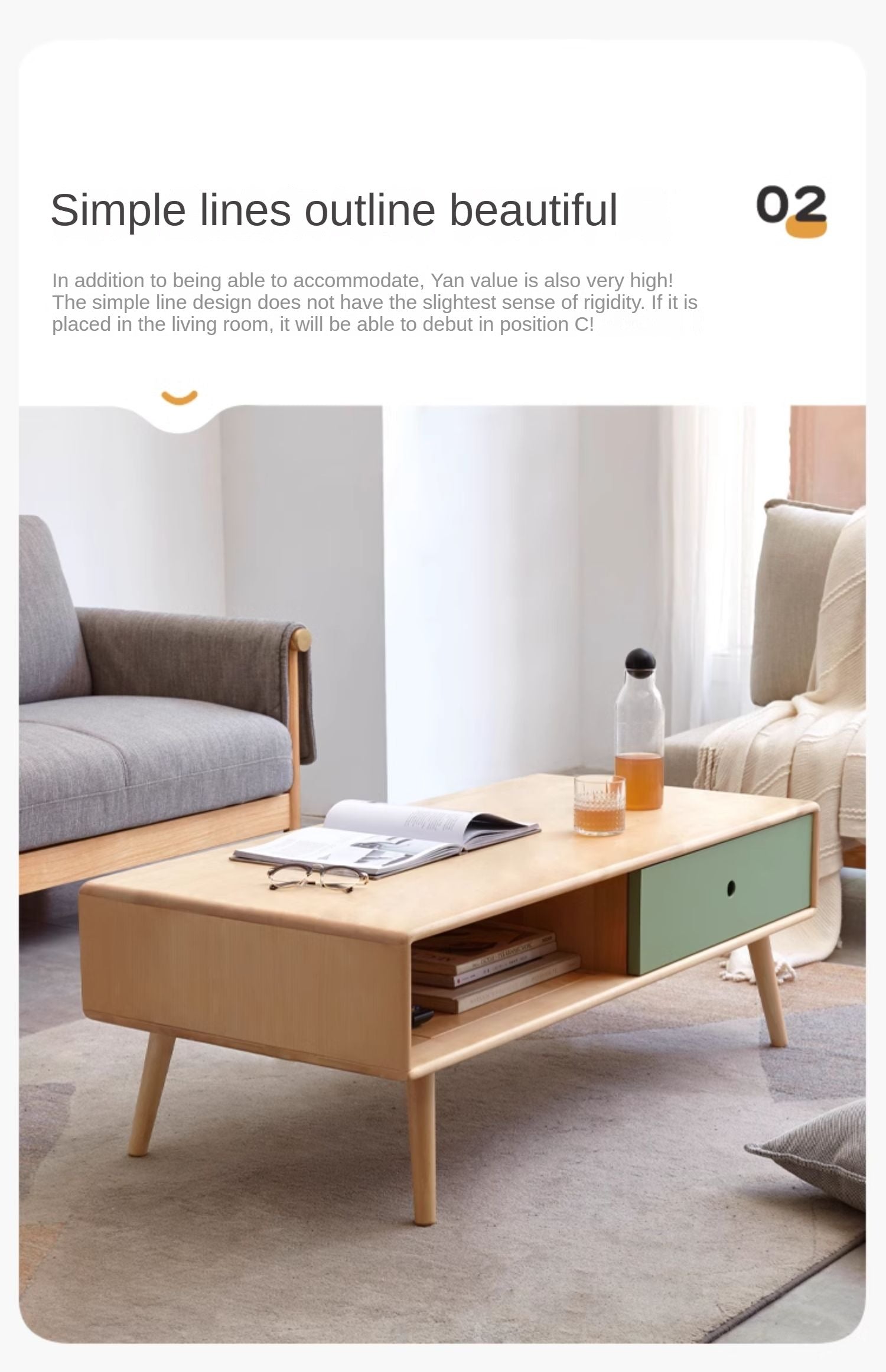 Beech Solid Wood Coffee Table Nordic Simple.