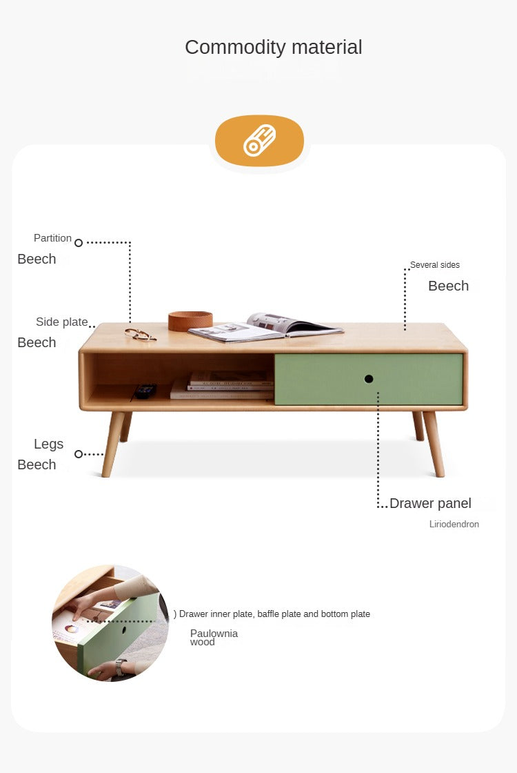 Beech Solid Wood Coffee Table Nordic Simple.