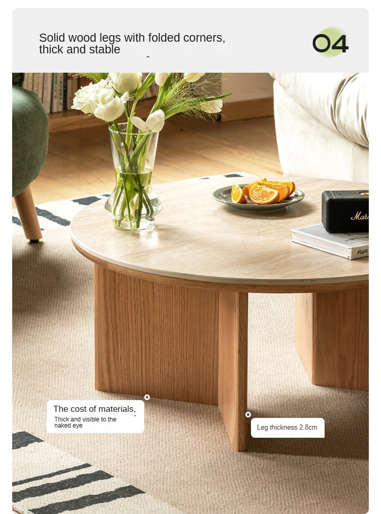 Oak Solid Wood Travertine Rock Plate Coffee Table