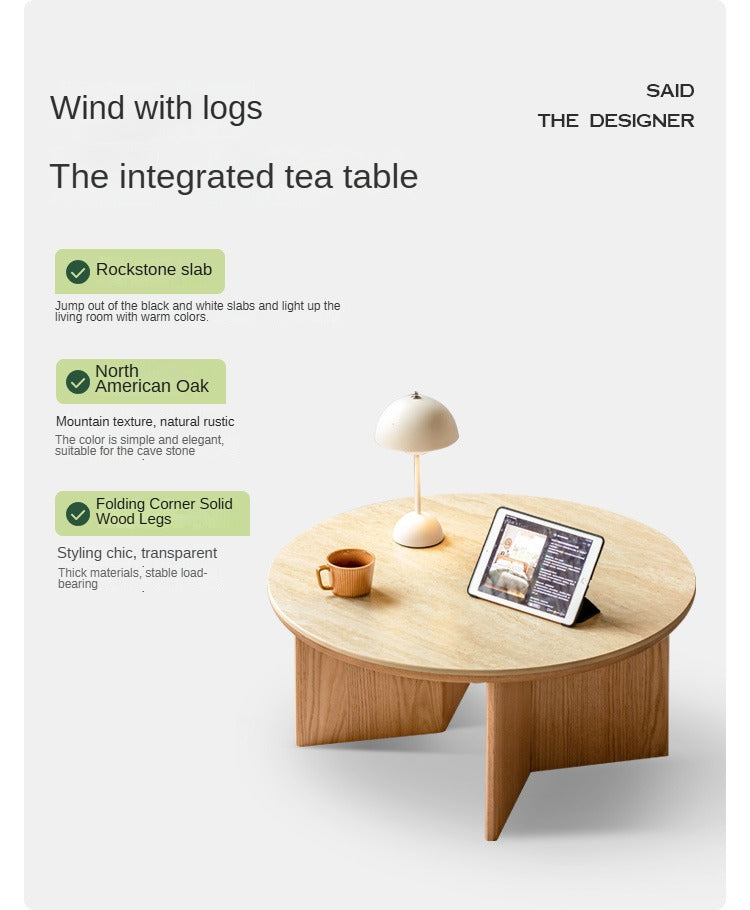 Oak Solid Wood Travertine Rock Plate Coffee Table